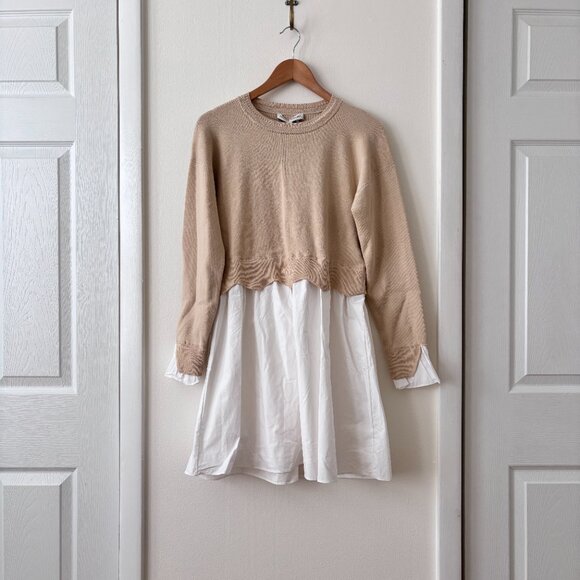 English Factory Linen Blend Long Sleeve Sweater Twofer Mini Dress - Picture 2 of 6